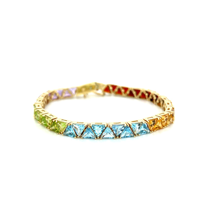 14K Yellow Gold Rainbow Multi-Gemstone Statement Bracelet