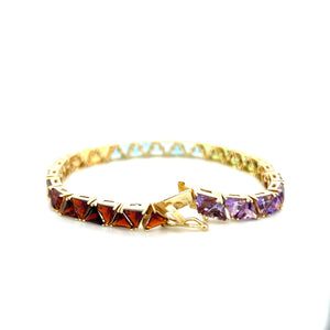 14K Yellow Gold Rainbow Multi-Gemstone Statement Bracelet