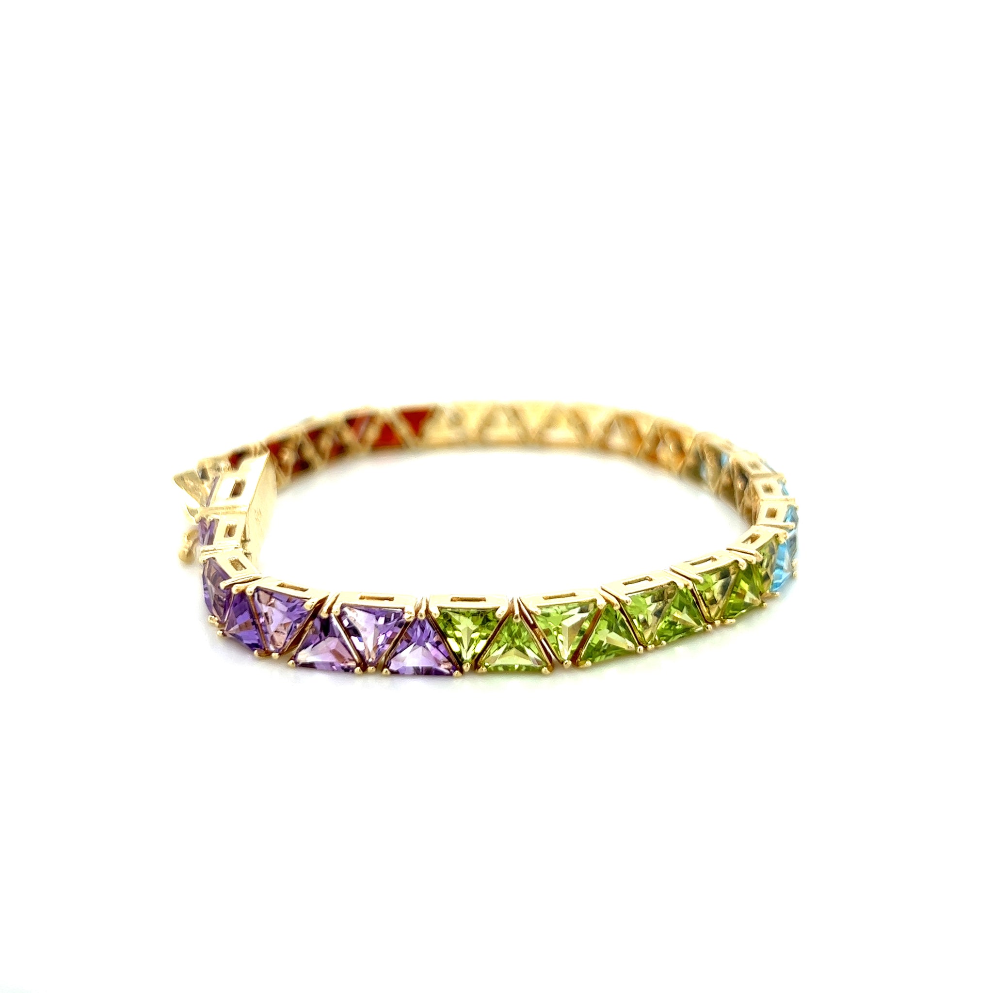 Rainbow Gemstone Bangle Bracelet, 14K Yellow Gold