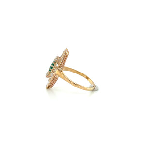 Antique 18K Gold Colombian Emerald and Diamond Navette Ring