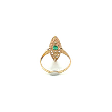 Load image into Gallery viewer, Antique 18K Gold Colombian Emerald and Diamond Navette Ring