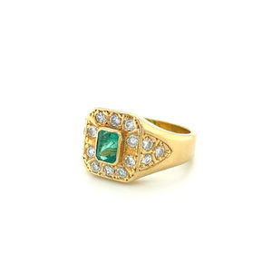 18K Yellow Gold .50ct Colombian Emerald and Diamond Ring