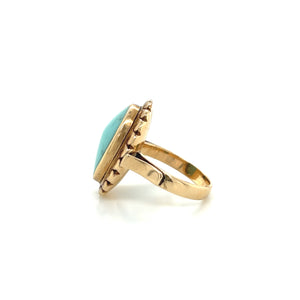 Antique 14K Yellow Gold Oval Natural Turquoise Ring