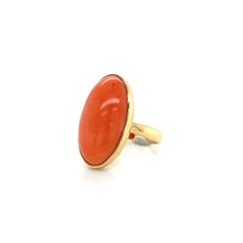 Load image into Gallery viewer, 18K Yellow Gold Salmon Coral Cabochon Statement Ring
