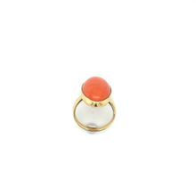 Load image into Gallery viewer, 18K Yellow Gold Salmon Coral Cabochon Statement Ring
