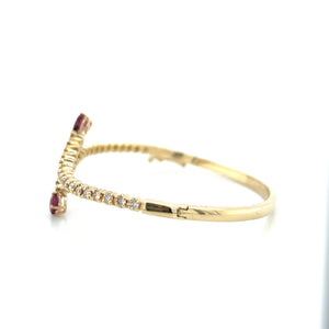 14K Yellow Gold Ruby and Diamond Bypass Bangle Bracelet