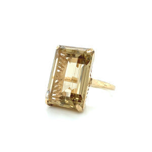 Chunky 14K Yellow Gold Emerald Cut Smoky Quartz Ring