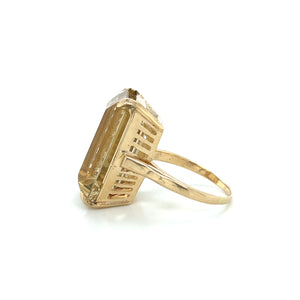 Chunky 14K Yellow Gold Emerald Cut Smoky Quartz Ring