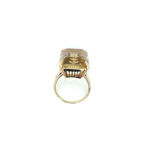 Chunky 14K Yellow Gold Emerald Cut Smoky Quartz Ring