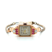 Load image into Gallery viewer, Ladies 14K Rose Gold Royce Watch w/ Diamonds and Rubies