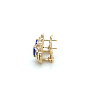 14K Yellow Gold Tanzanite and Baguette Diamond Earrings