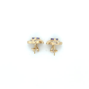 14K Yellow Gold Tanzanite and Baguette Diamond Earrings