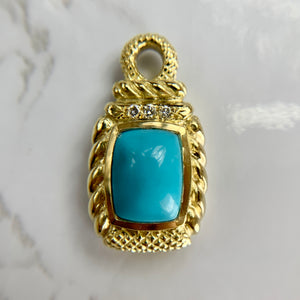 18k Yellow Gold Judith Ripka Persian Turquoise and Diamond Pendant