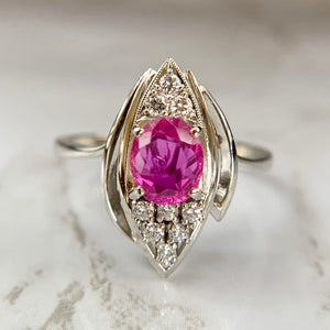 Platinum Natural Pink Sapphire and Diamond Modernist Ring