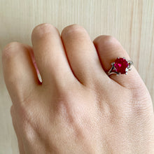 Load image into Gallery viewer, Vintage 10K White Gold Synthetic Oval Ruby Ring