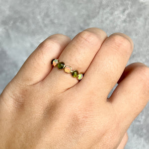 14K Yellow Gold 5mm Green Tourmaline and Opal Eternity Band