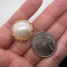 Load image into Gallery viewer, Chunky 14K Yellow Gold Mabe Pearl Statement Omega Back Earrings