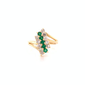 14K Yellow Gold Emerald and Diamond Cluster Ring