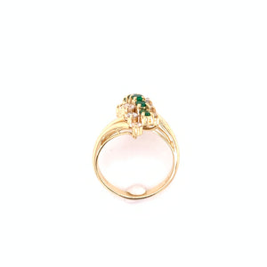 14K Yellow Gold Emerald and Diamond Cluster Ring