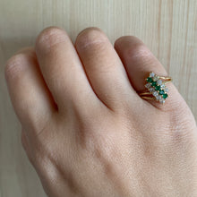 Load image into Gallery viewer, 14K Yellow Gold Emerald and Diamond Cluster Ring