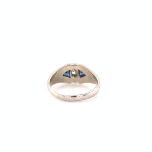 14k White Gold Old European Diamond and Sapphire Ring