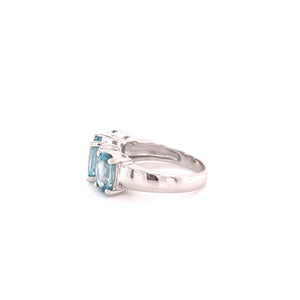 10K White Gold 3-Stone Blue Topaz and Diamond Ring