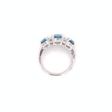 Load image into Gallery viewer, 10K White Gold 3-Stone Blue Topaz and Diamond Ring