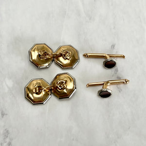 10K Gold Larter & Sons Mother Of Pearl Cuff Links & Shirt Stud Set
