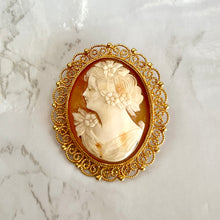Load image into Gallery viewer, Victorian 18K Yellow Gold Large Cameo Filigree Brooch/Pendant