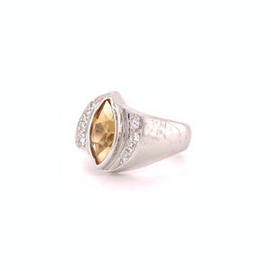 Retro 14K White Gold Natural Citrine and .16ctw Diamond Ring