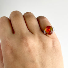 Load image into Gallery viewer, Platinum 5.16ct Fire Opal Cabochon Diamond Statement Ring