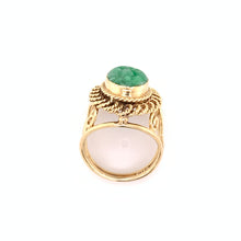 Load image into Gallery viewer, 14K Yellow Gold Carved Green Jade Openwork Ring
