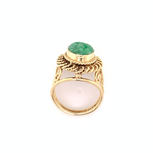 14K Yellow Gold Carved Green Jade Openwork Ring