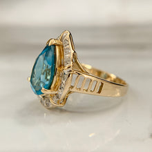 Load image into Gallery viewer, 14K Two-Tone Pear Cut Blue Topaz and Diamond Statement Ring