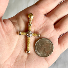 Load image into Gallery viewer, Vintage 18K Two-Tone Handmade .20ct Diamond Large Cross Pendant
