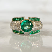 Load image into Gallery viewer, Platinum 1.48ct Center Emerald Ring w/ Diamond and Emerald Accents