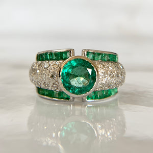 Platinum 1.48ct Center Emerald Ring w/ Diamond and Emerald Accents