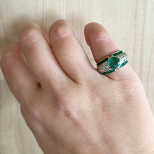 Load image into Gallery viewer, Platinum 1.48ct Center Emerald Ring w/ Diamond and Emerald Accents