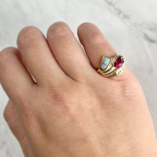Load image into Gallery viewer, Retro 14K Yellow Gold Pink Tourmaline Opal and Diamond Ring