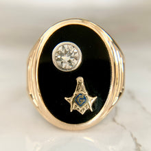 Load image into Gallery viewer, 10K Yellow Gold Freemason Onyx Ring w/ .51ct VS Old Euro Cut Diamond