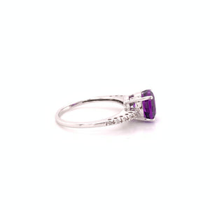 14K White Gold Amethyst and Diamond Ring