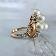 Load image into Gallery viewer, Retro 18K Yellow Gold Akoya Pearl Cluster and Diamond Ring