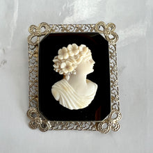 Load image into Gallery viewer, Art Deco 14K White Gold Hardstone Cameo Brooch