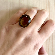 Load image into Gallery viewer, Chunky 18K Yellow Gold Oval Smoky Quartz Statement Ring