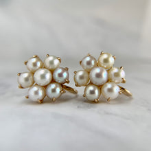 Load image into Gallery viewer, Vintage 14K Yellow Gold Pearl Cluster Screw Back Earrings