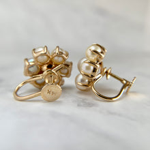 Load image into Gallery viewer, Vintage 14K Yellow Gold Pearl Cluster Screw Back Earrings