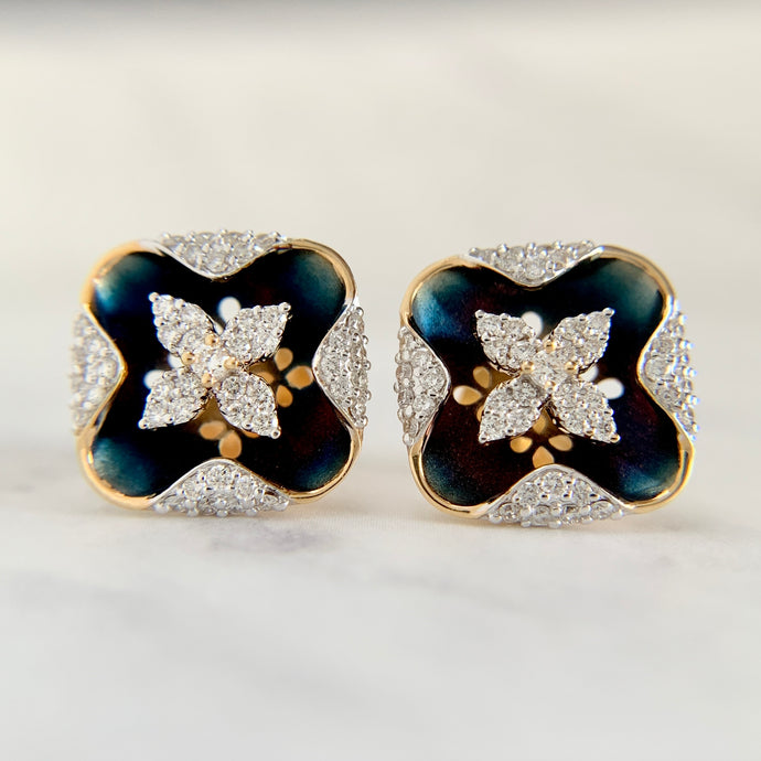 Custom 14K Yellow Gold VS Diamond Colored Rhodium Earrings