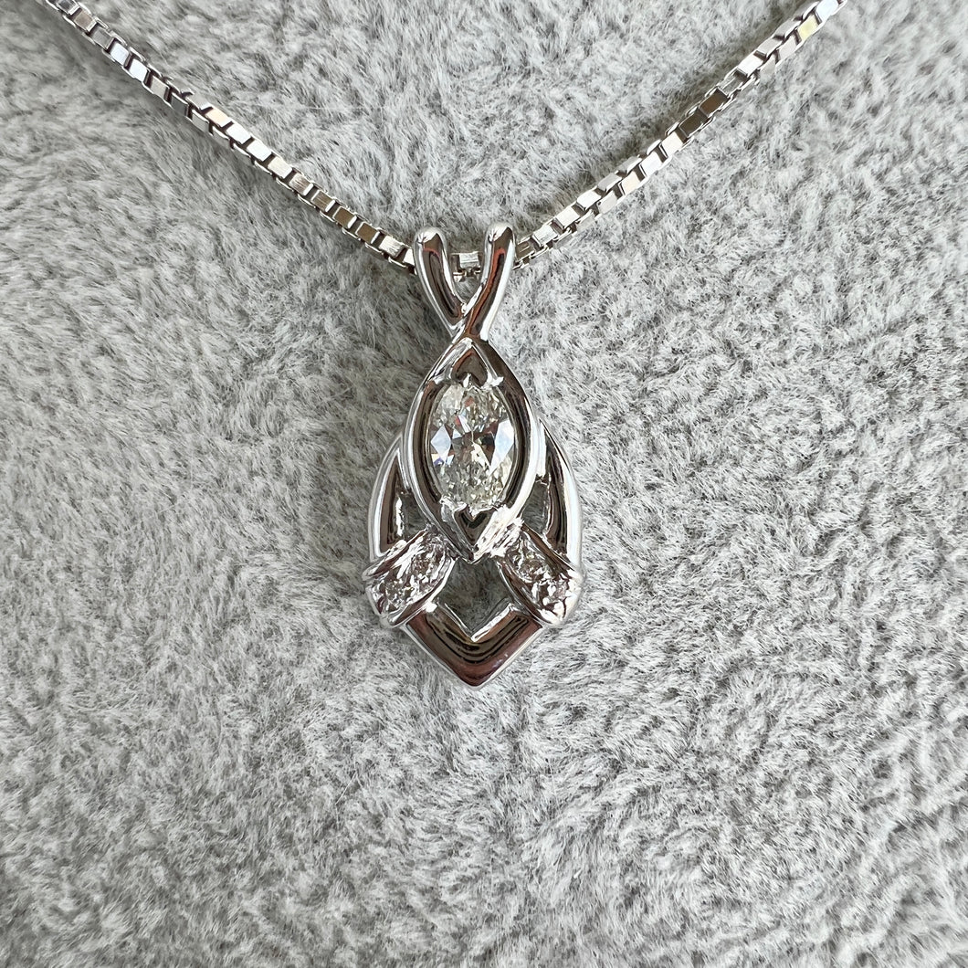 14K White Gold .50ct Marquise Cut Diamond Pendant Necklace - 18
