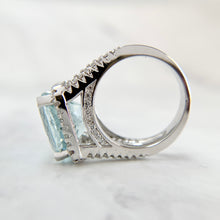 Load image into Gallery viewer, 14K White Gold Portuguese Cut Aquamarine and Diamond Ring