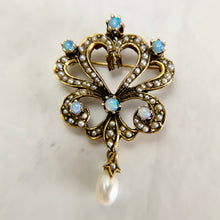 Load image into Gallery viewer, Antique 14K Yellow Gold Opal and Seed Pearl Brooch